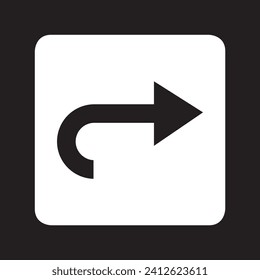 Directional arrow icon vector. Turn logo design. Arrow right vector icon illustration in square isolated on black background
