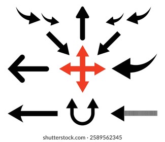 Directional Arrow Set – Black and Red Minimalist Navigation Icons 