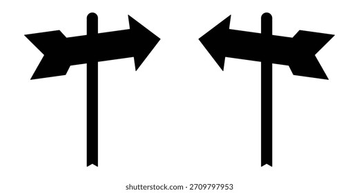 Signos de flecha direccional en las publicaciones que apuntan a la izquierda y derecha o símbolo de decisión.