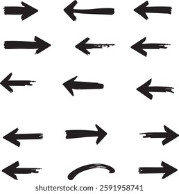 Directional Arrows: An assortment of hand-drawn arrows in different styles set against a clear background