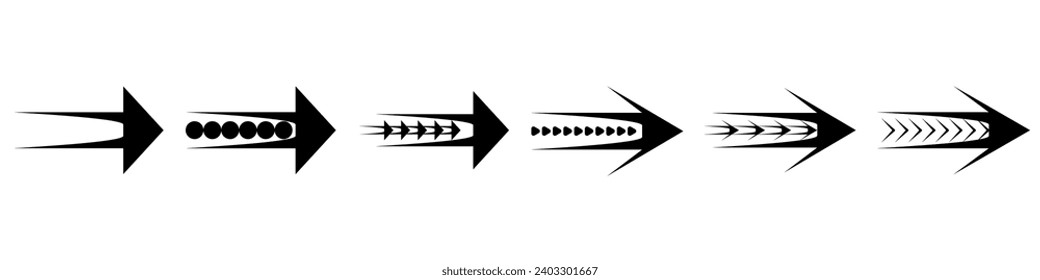 The directional arrows are black. Arrows pointing to, icon set. Vector set of trendy black arrows in flat style. Collection of simple vector arrows. Cursor icons. Vector illustration.