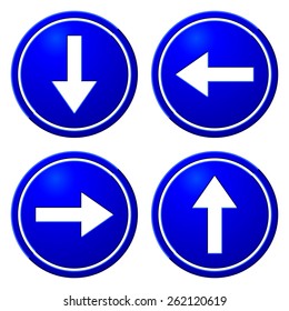 Directional Arrows Blue Signs. Danger and Caution Street Signs Collection. Road Signs