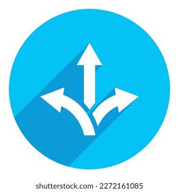 Directional arrows. flat icon. long shadow design. blue background.
