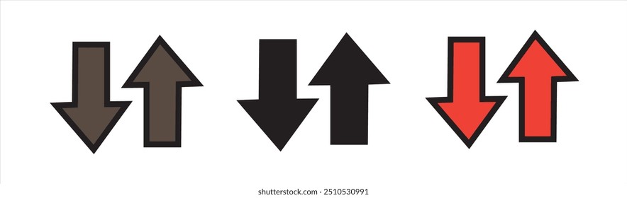 Directional Arrows Icon Set – Brown, Black, and Red Upward and Downward Arrows for Navigation and Trend Indicators