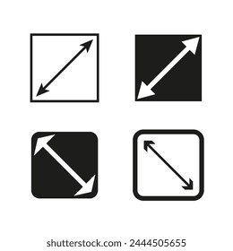 Directional arrows icon set. Diagonal arrows in squares. Vector navigation symbols. Vector illustration. EPS 10.