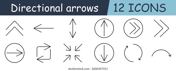 Directional arrows set icon. Arrow, up, down, left, right, rotate, turn, direction, navigation, curve, center, move, symbol, motion, transition
