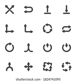 Directional arrows vector icons set, modern solid symbol collection, filled style pictogram pack. Signs, logo illustration. Set includes icons as download arrow, turn left and right, transfer, cross