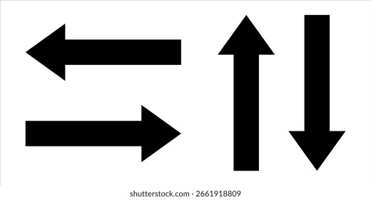 Conjunto de Vectores de flechas direccionales, arriba, abajo, izquierda, derecha Símbolos de navegación aislados sobre fondo blanco transparente, flechas sobre fondo blanco
