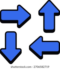 Conjunto de flecha azul direccional que apunta hacia arriba a la izquierda y a la derecha con Vector de contorno negro