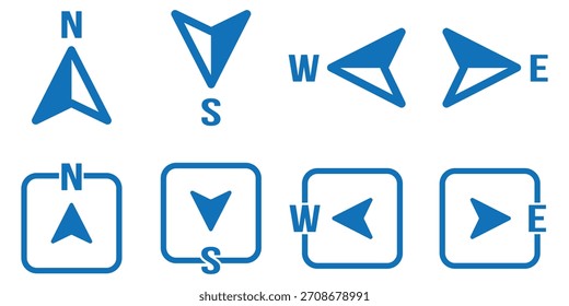 Vector direccional del conjunto de iconos de la brújula N S W E. Vector de la brújula.