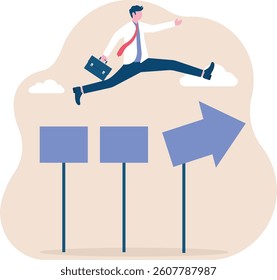 Directional guidance concept, businessman runs along the arrow of guidance

