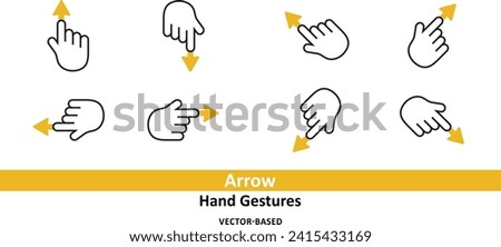 Directional hand gestures, arrow hand gesture icons set, directions icons collection, right, left, up and down, hand direction icon, swipe up, swipe left, directional arrows