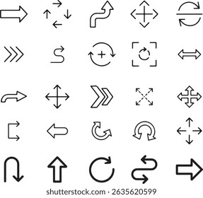 Directional and Navigation Arrow Line Art Icon Collection