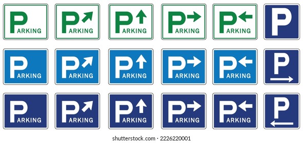 Directional parking area sign set of vector