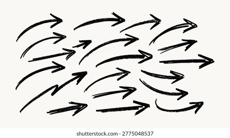 Directional pointer arrow collection in a bold charcoal sketch style, showing growth, movement, focus, navigation, and progress.