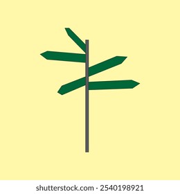 Directional pole with wayfinding arrows vector illustration. Green street signs. 