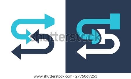 Directional process flow icon collection in flat style regarding path, navigation, logistics, sequence, and movement.