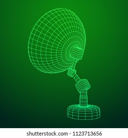 Directional radio antenna with satellite dish. Astronomy radio telescope . Wireframe low poly mesh vector illustration