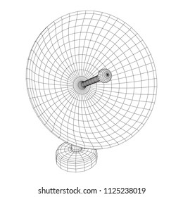 Directional radio antenna with satellite dish. Astronomy radio telescope . Wireframe low poly mesh vector illustration