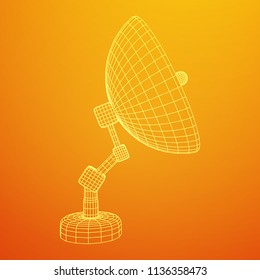 Directional radio antenna with satellite dish. Astronomy radio telescope . Wireframe low poly mesh vector illustration