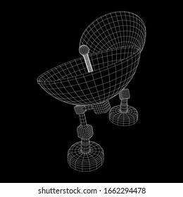Directional radio antenna with satellite dish. Astronomy radio telescope. Wireframe low poly mesh vector illustration