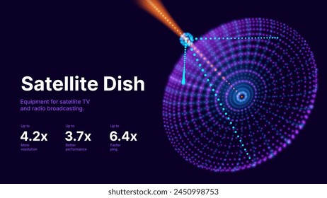 Directional Radio Satellite Dish Antenna. Astronomy Science Concept. Huge Powerful Radio Antenna Telecom Communication. Transmit Receive Radio Data Flow. Vector Illustration.