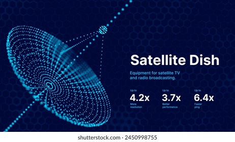 Directional Radio Satellite Dish Antenna. Astronomy Science Concept. Huge Powerful Radio Antenna Telecom Communication. Transmit Receive Radio Data Flow. Vector Illustration.