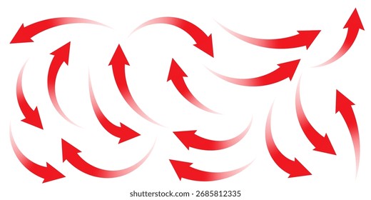 Colección de flechas rojas direccionales. Iconos mínimos del vector en la escena blanca aislada.