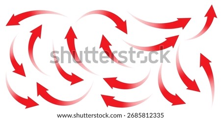 Directional red arrows collection. Minimal vector icons on isolated white scene.