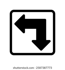 Directional Road Sign Indicating Left Turn and Downward Movement