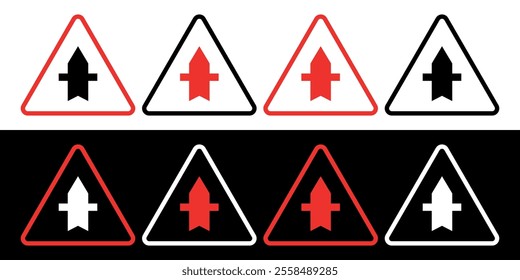 Directional Road Signs in Contrasting Colors Black, White, and Red Series. Vector illustration.