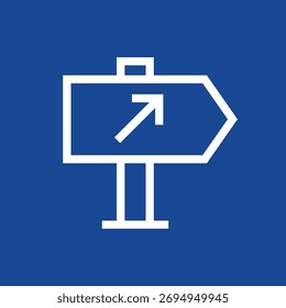 Placa de sinais direcional apontando para a direita com seta para cima representando crescimento, lucro e sucesso na vida e nos negócios em plano de fundo azul