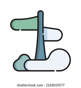 Ilustración del vector de iconos de señalización direccional. Dibujo de esquema plano. Vector Premium aislado de icono de deportes de invierno