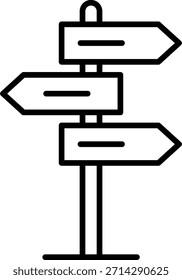 Icono del poste del signo direccional que indica las opciones y la orientación