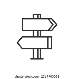 Directional sign post, linear icon. Line with editable stroke