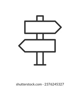 Directional sign post with directional sign, linear icon. Line with editable stroke