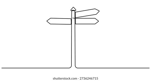 Directional Signpost Continuous One Line Drawing Vector. Choice, Journey, and Decision Vector Concept. Editable stroke