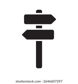 Directional signpost icon with two arrows pointing in opposite ways for a choice between different paths or a strategic business decision vector solid glyph icon