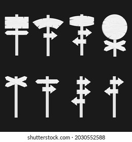 Directional signs, white pointers on a black background. Vector, cartoon illustration. Vector.