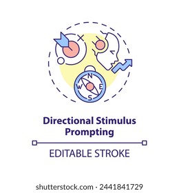Directional stimulus prompting multi color concept icon. Prompt engineering technique. Guiding AI. Round shape line illustration. Abstract idea. Graphic design. Easy to use in article