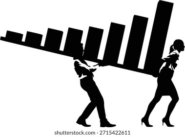 Ilustração de vetor de silhueta de trabalho em equipe direcional com pessoas carregando grande seta para estratégia corporativa e realização de objetivos.