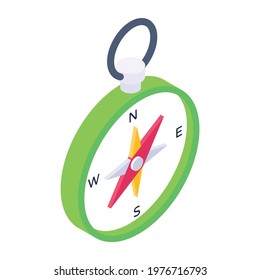 Directional tool known as compass, isometric icon