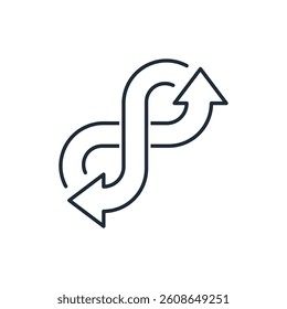 Directional transfer arrows. Synchronization, interaction, share. Vector linear icon isolated on white background.