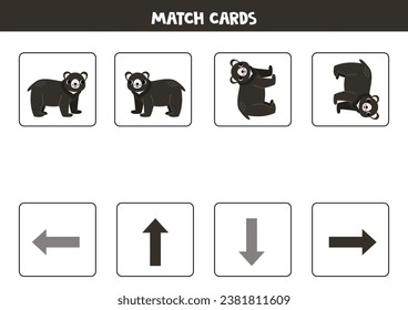 Directions with cute cartoon black Asian bear. Left, right, up or down.