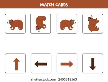 Directions with cute cartoon brown bear. Left, right, up or down.