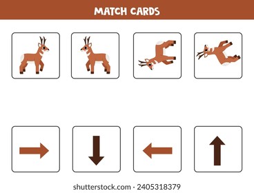 Directions with cute cartoon brown pronghorn. Left, right, up or down.