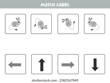 Directions with cute cartoon gray jerboa. Left, right, up or down.