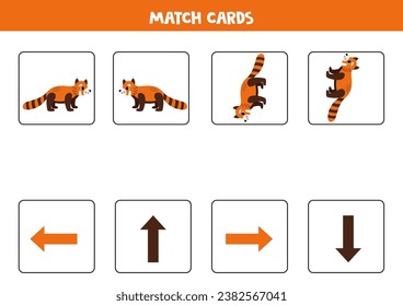 Directions with cute cartoon red panda. Left, right, up or down.