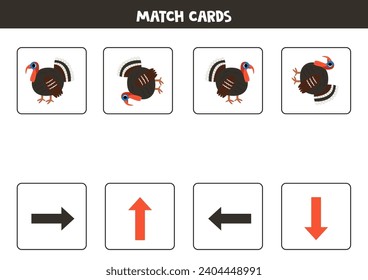 Directions with cute cartoon turkey bird. Left, right, up or down.