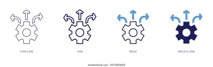Wegbeschreibung Symbol in 4 verschiedenen Stilen. Dünne Linie, Linie, Fett und Fette Linie. Duotone-Stil. Bearbeitbarer Strich.